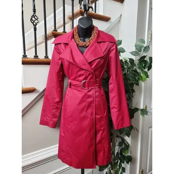 Mossimo Womens Pink Polyester Notch Collar Long Sleeve Belted Coat Jacket Small - Picture 8 of 13